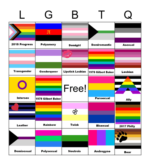 LGBTQ+ Pride Bingo Card