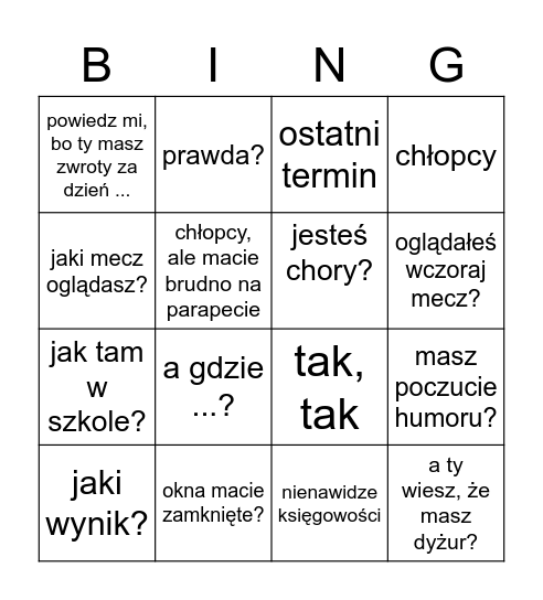 Pieprzyk Bingo Card