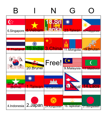 Country Flags Bingo Card