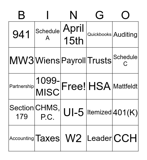 CHMS, P.C. Bingo Card