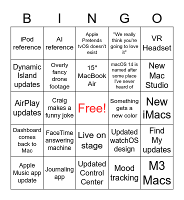 Apple WWDC 2023 Bingo Card