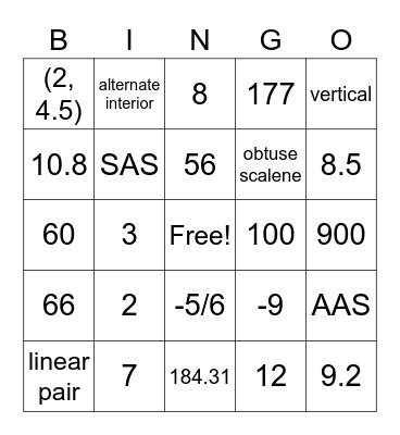 Geometry Review Bingo Card