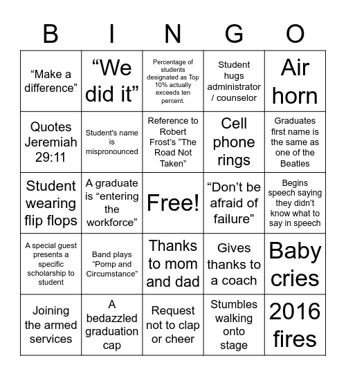 GP Graduation Bingo Card