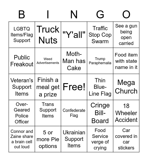 American Bingo Card
