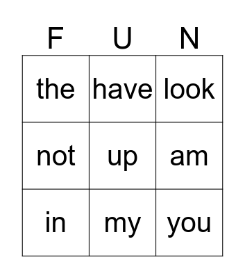 Sight Words! Bingo Card