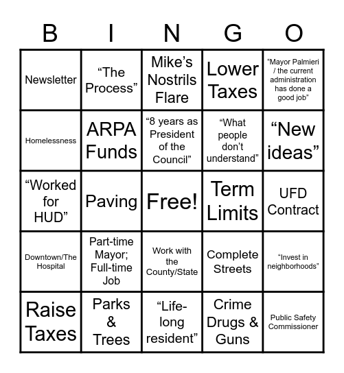 Utica Mayoral Race Bingo Card