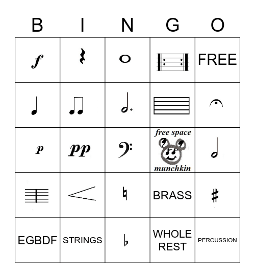 Music Symbols Bingo Card