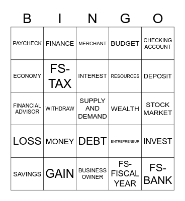 MONEY-RELATED SIGNS Bingo Card