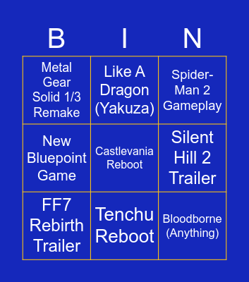 Playstation Showcase 2023 Bingo Card