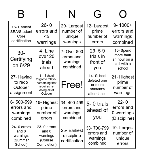 June Core Bingo Card