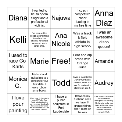 EAFLA Human Bingo Card