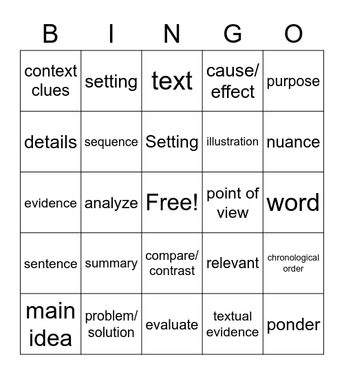 Reading Bingo Card