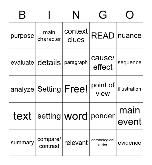 Reading Bingo Card