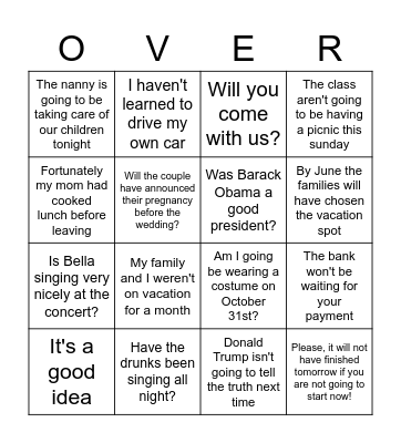 MIXED TENSES CARD 2 Bingo Card