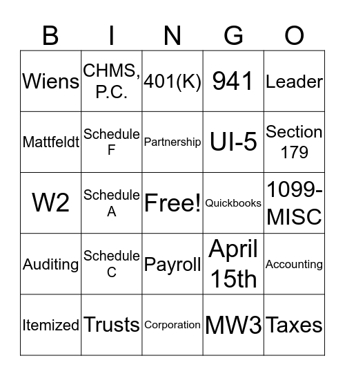 CHMS, P.C. Bingo Card