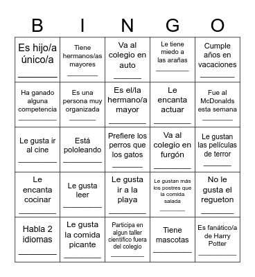 BINGO para conocerse Bingo Card
