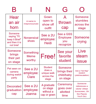 RamFam Graduation Bingo Card