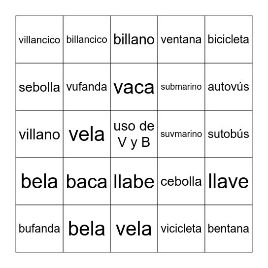 Colorea la palabra correcta Bingo Card