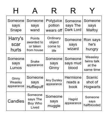 Harry Potter and the Sorcerer's Stone Bingo Card