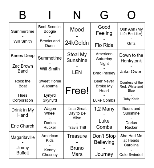 Memorial Day Mix Bingo Card