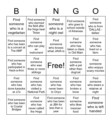 Networking Bingo Card