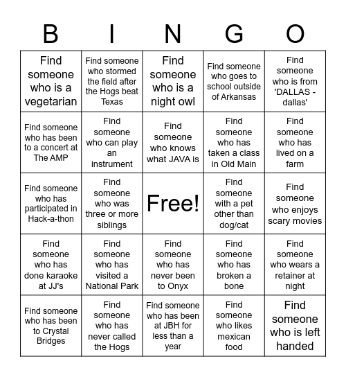 Networking Bingo Card