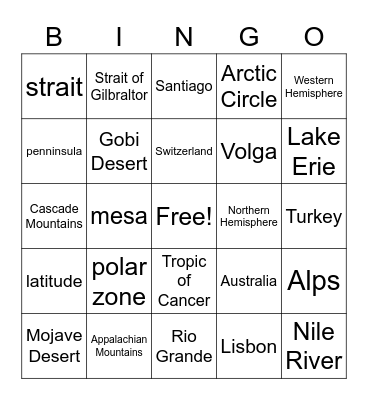 Geography Bingo Card