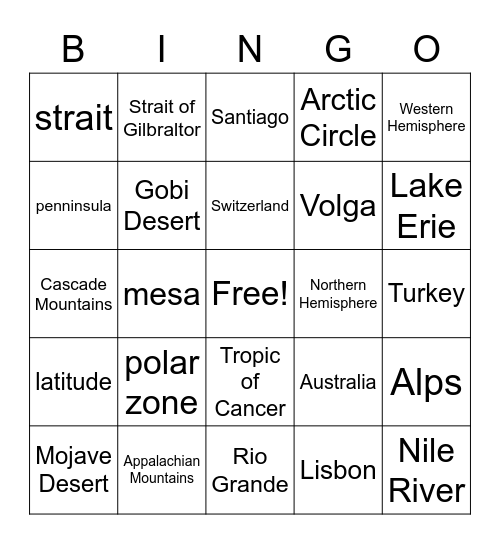 Geography Bingo Card