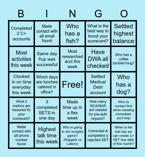 Team BNice Bingo Card