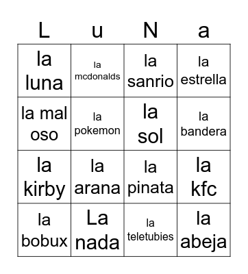 my bingos Bingo Card