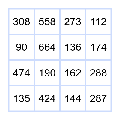 Multiplication Bingo Card