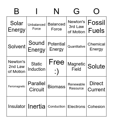 6th Grade Science Final Review Bingo Card