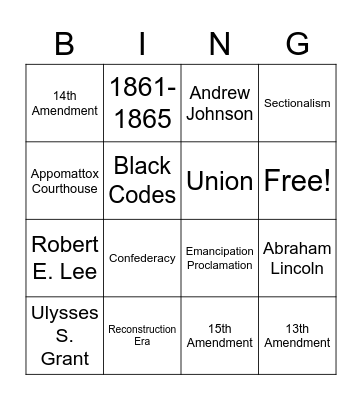 Civil War Bingo Card