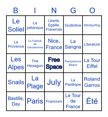 French Club Bingo Card