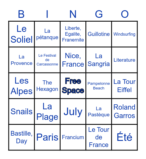 French Club Bingo Card