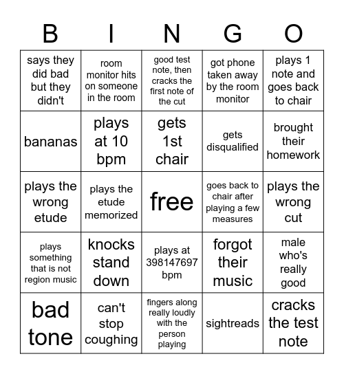 region bingo Card