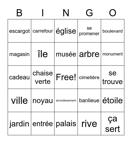 Paris Bingo Card Paris Bingo Card
