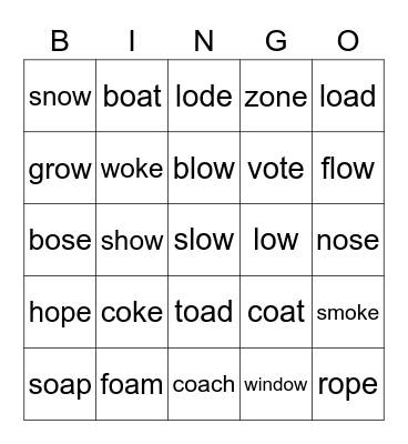 long o Bingo Card