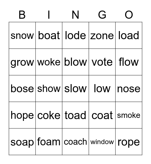 long o Bingo Card