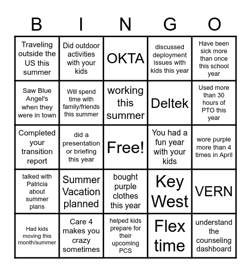 MFLC BINGO Card