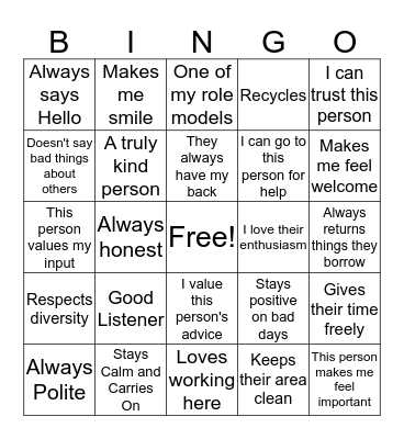 Respect Bingo Card