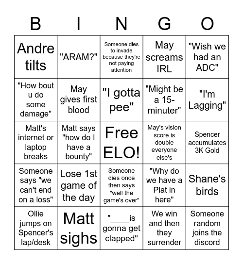 League night bingo board Bingo Card