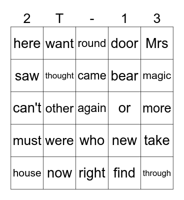T2 Bingo Card