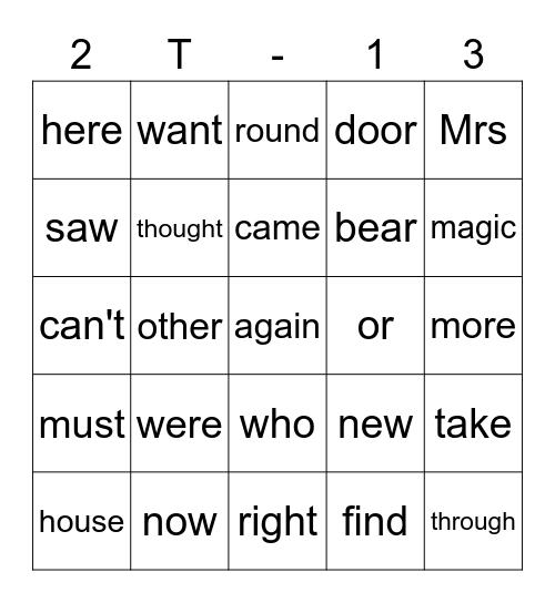 T2 Bingo Card