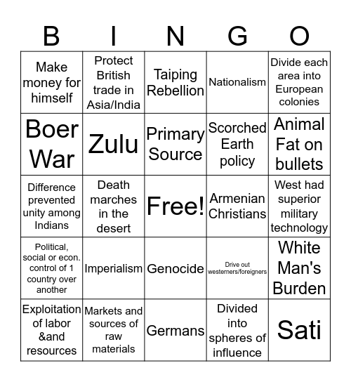 Global 2 Chapter 8 Review Bingo Card