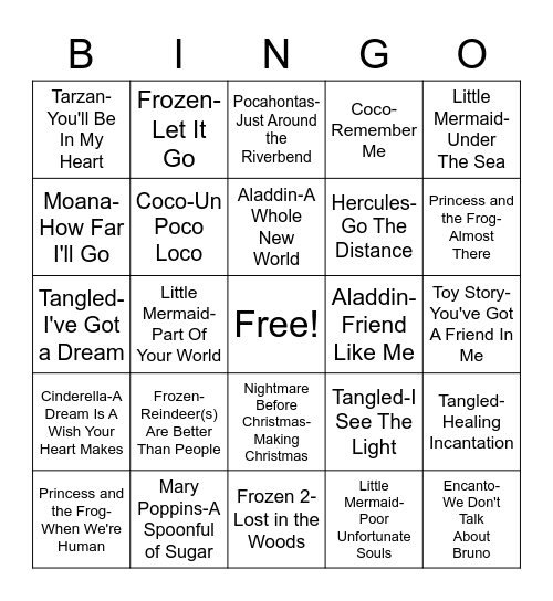 Disney Bingo Card