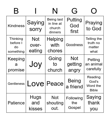 Fruit of the Holy Spirit Bingo Card