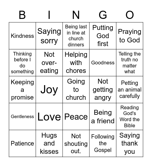 Fruit of the Holy Spirit Bingo Card