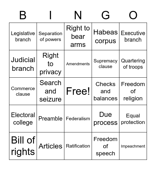 Constitution bingo Card