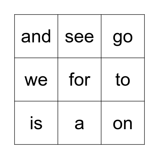 SIGHT WORDS Bingo Card